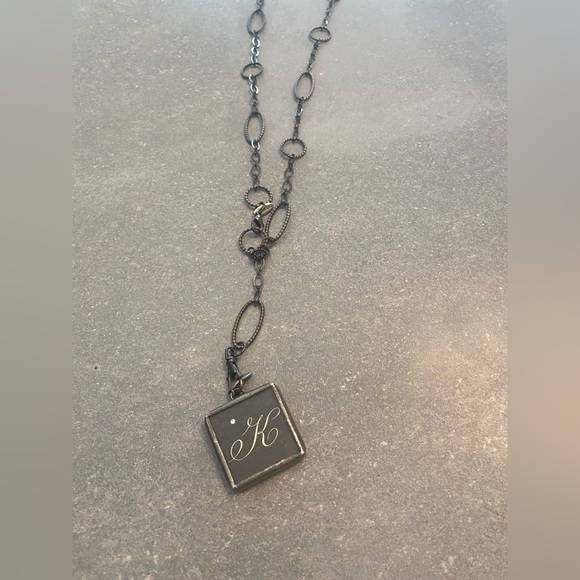 Black Pendant Necklace with Initial 'K' - Picture 5 of 5